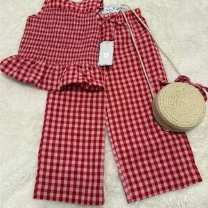 NWT BTWEEN Red Gingham Toddler Tank and Pants Set 3T